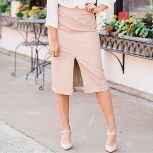 New | Nude Faux Leather Midi Skirt